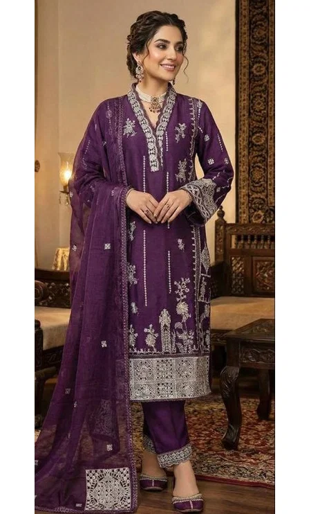 Hoor Tex 583 A To D Slub Armani Embroidery Wedding Salwar Suit 
